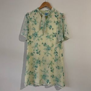 Lemon yellow floral print dress